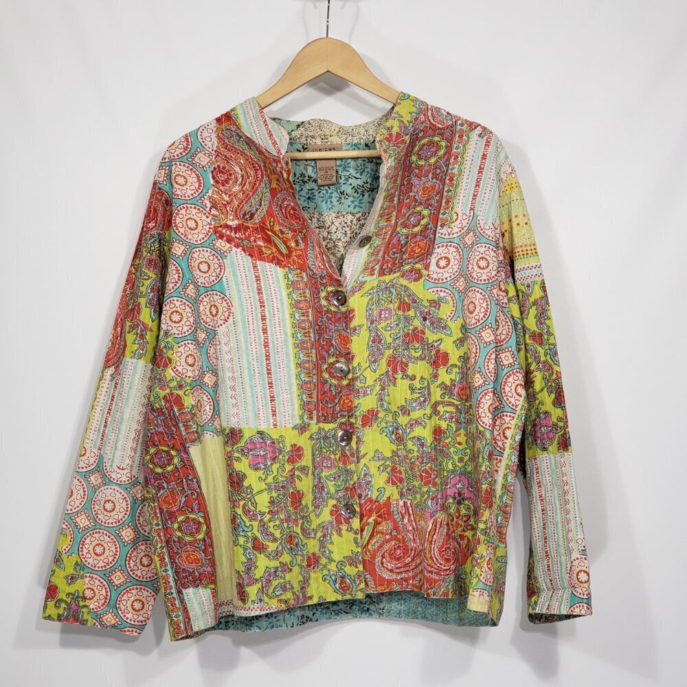 Choices  Floral Patchwork Pattern Reversable Lightweight Jacket  Plus Size 1X
